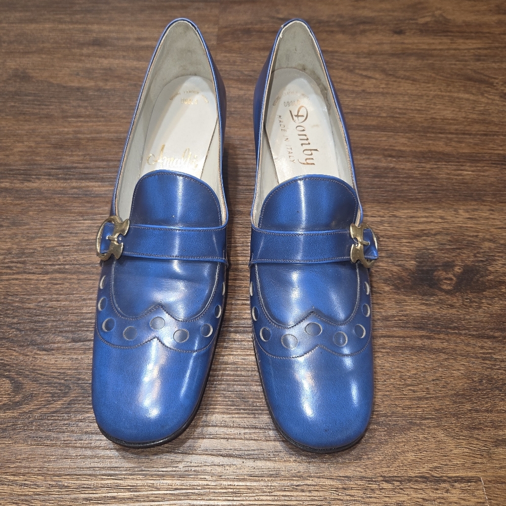 1960 Mod Vintage Obolo Amalfi By Rangoni Dark Blue Buckle Shoes 8AAA.